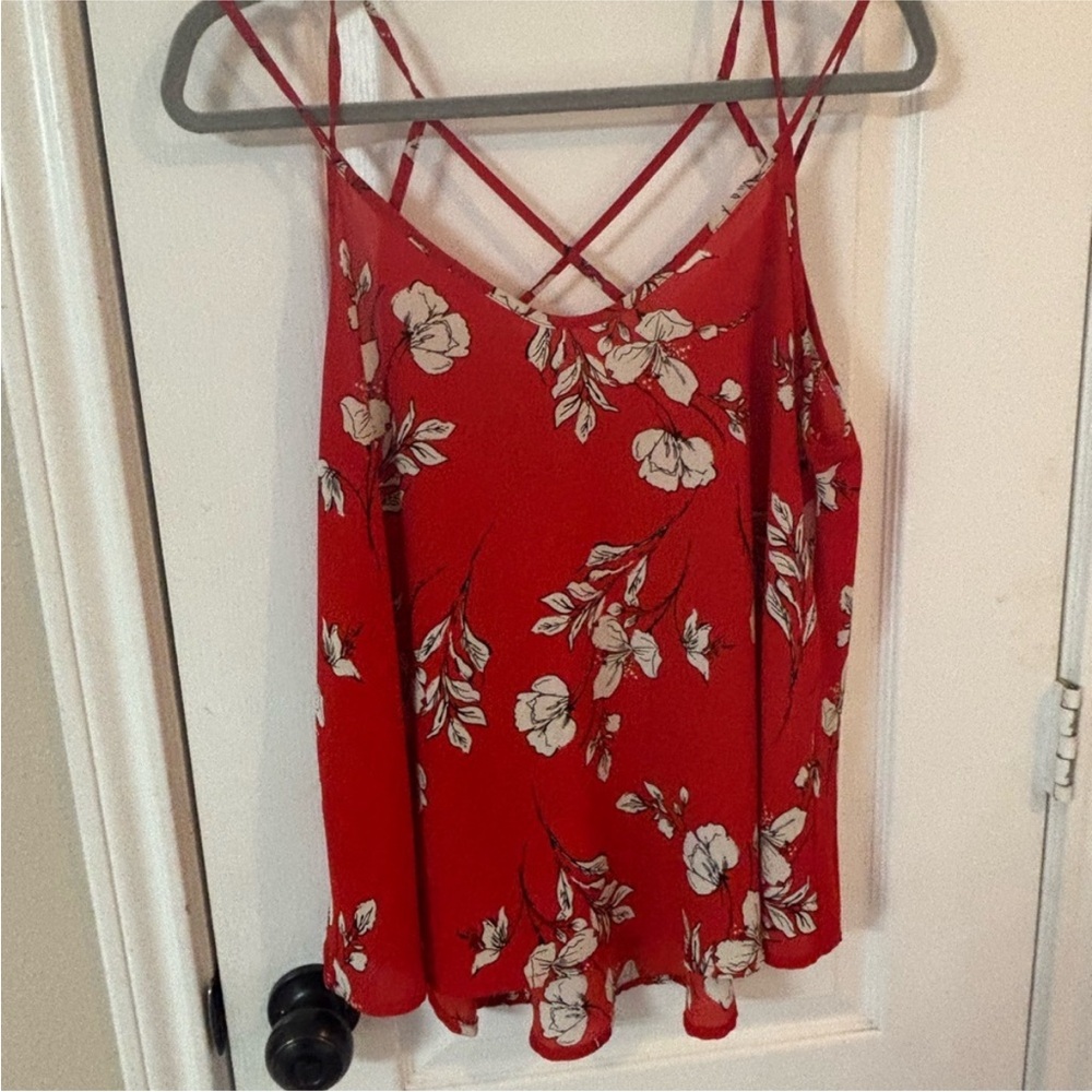 Sienna‎ Sky Scarlet Blossom Camisole Tank Top with Cross back Medium